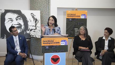 Dolores Huerta addresses gathering about AB 1783